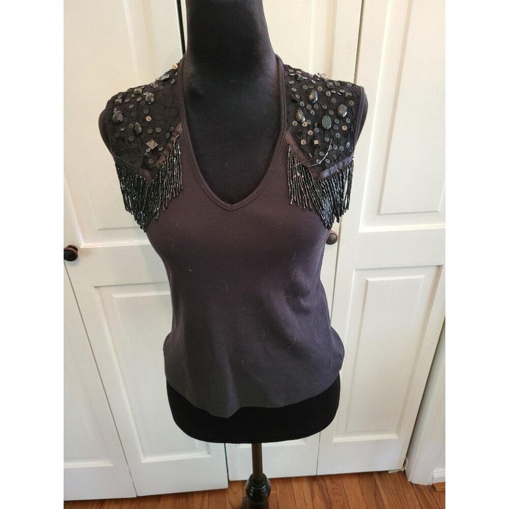 Vintage y2k Beaded Lace Trim Tank The Limited sz S Whimsygoth Goth Glam